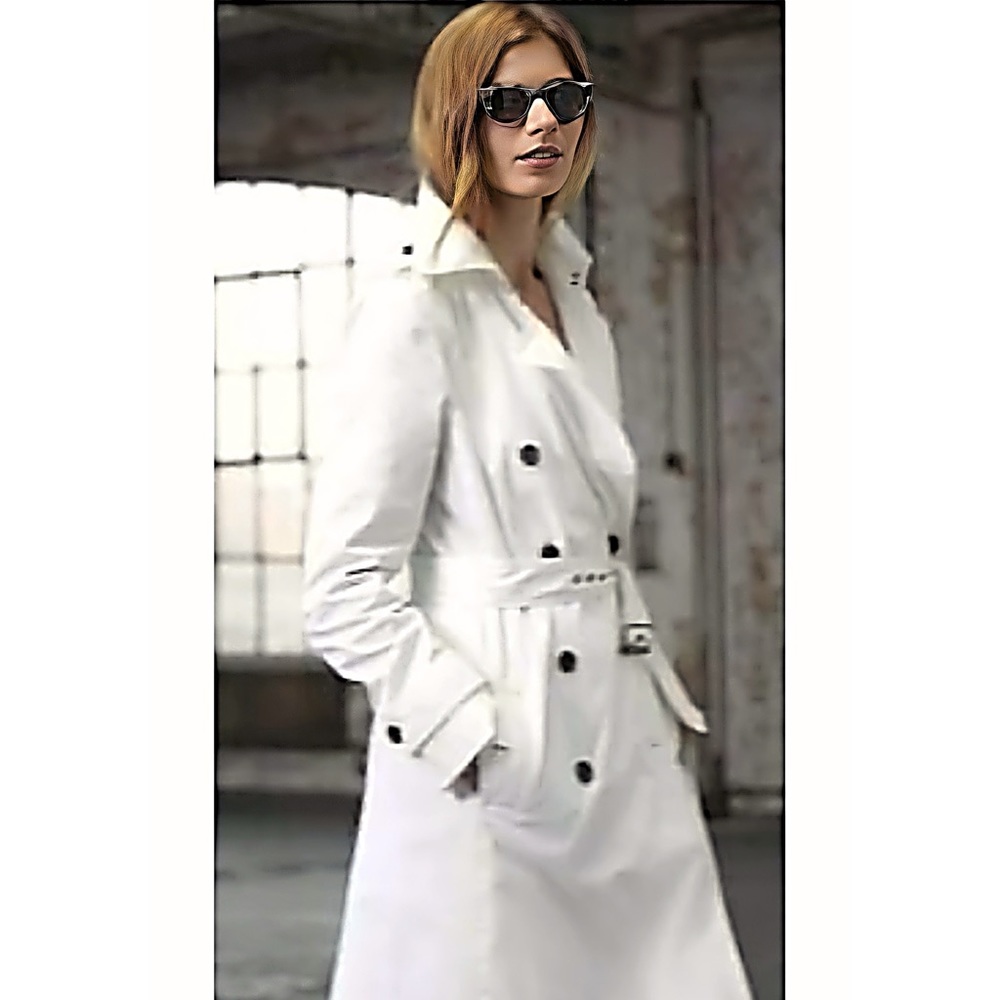 Anthropologie Off White Double Breasted Lightweight Trench Coat by Meadow Rue